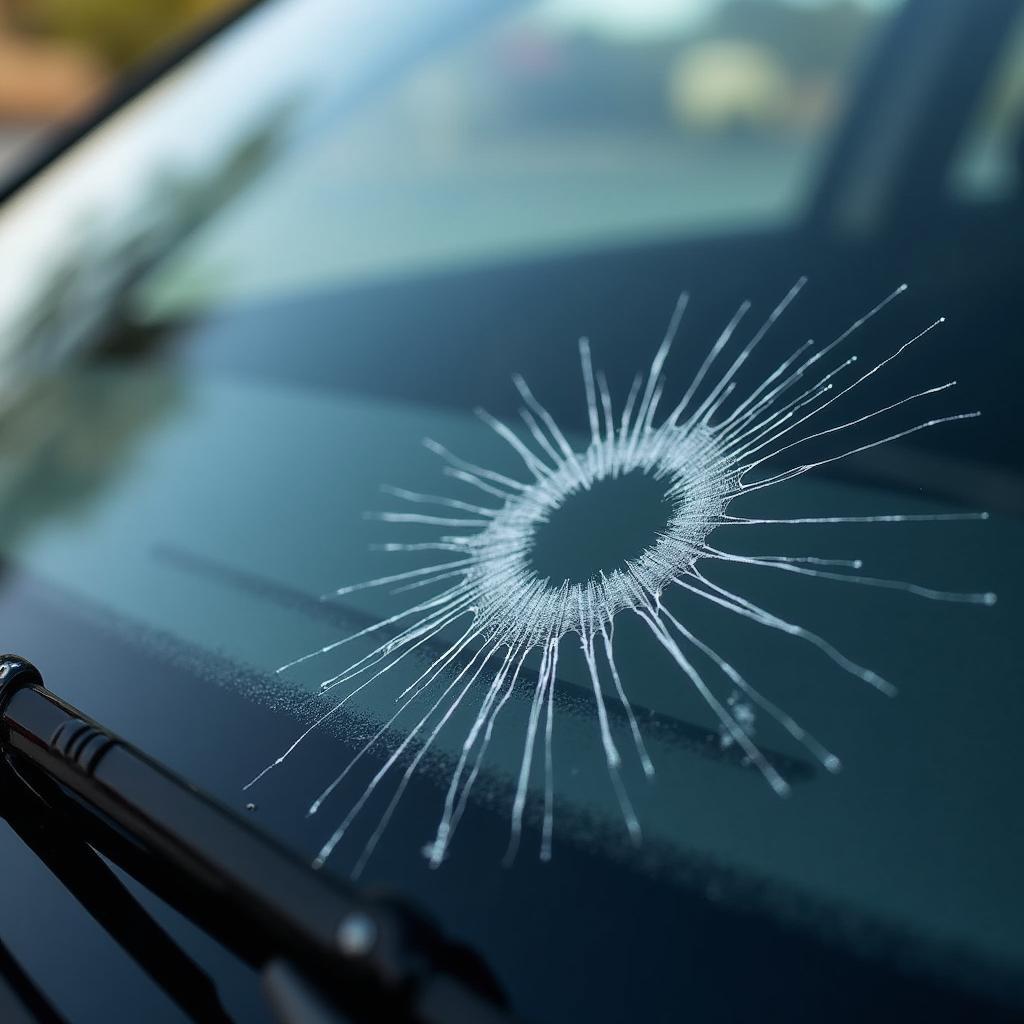 Windshield with chip and crack