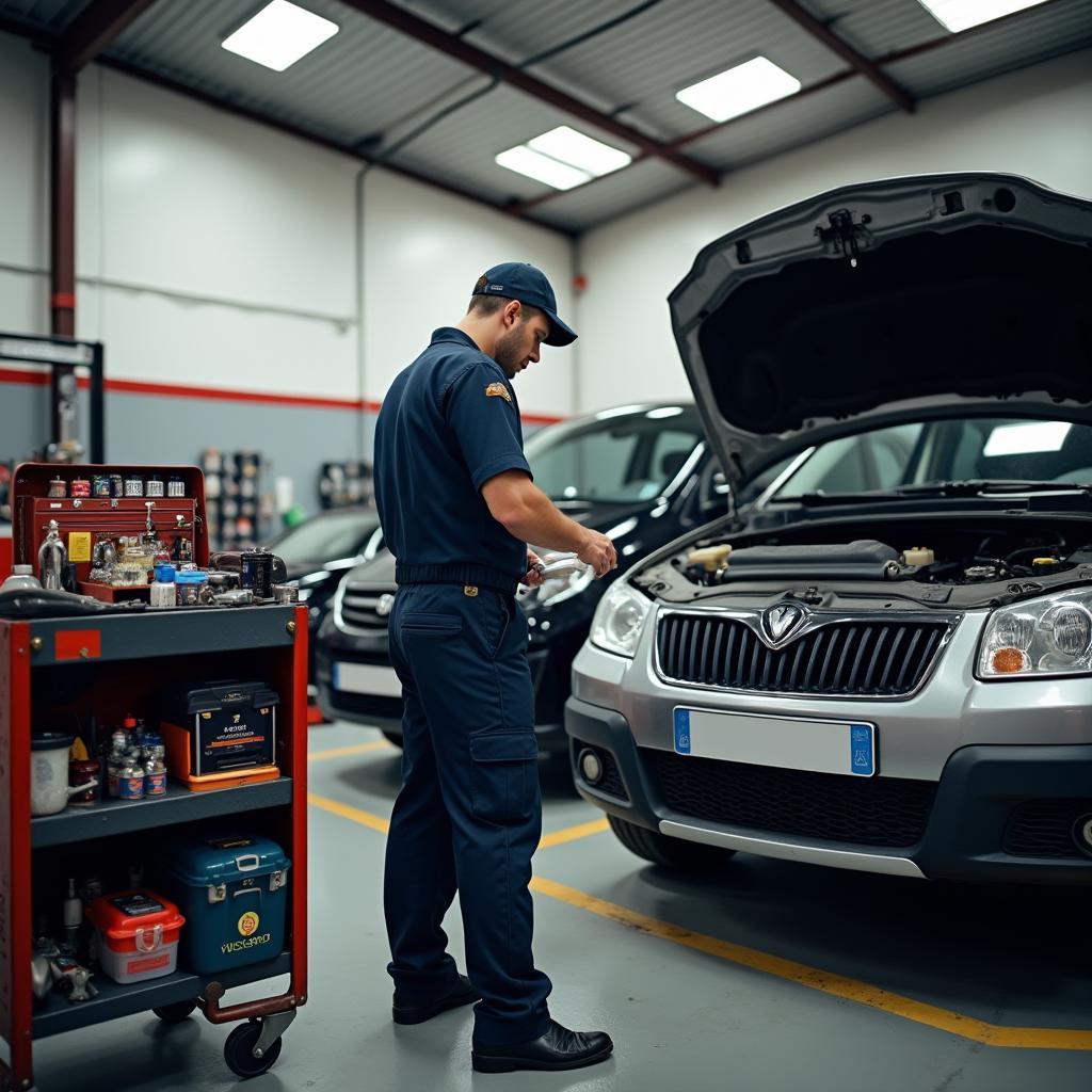 Mechanic working on a car in a Winnipeg shop