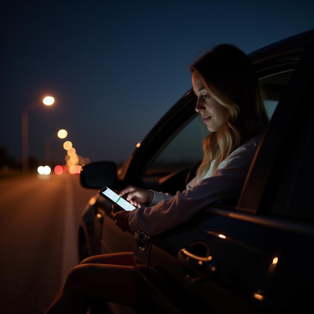 Woman making a phone call for roadside assistance in Oklahoma City