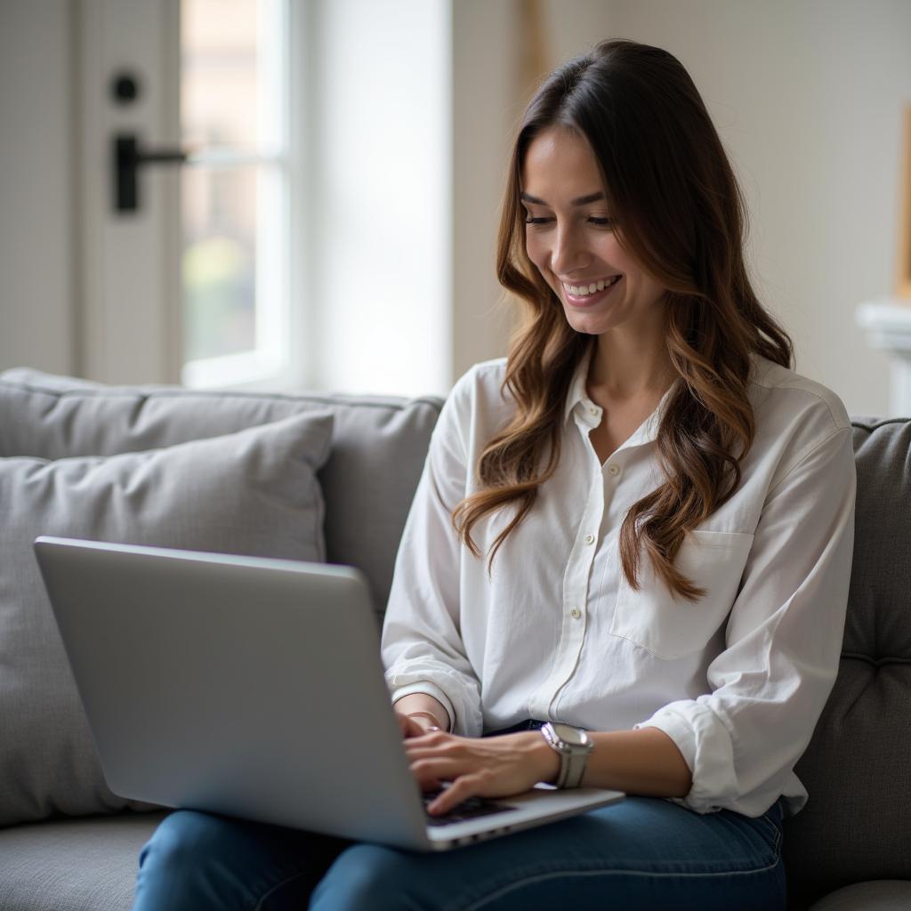 Woman Scheduling Auto Home Service on Laptop