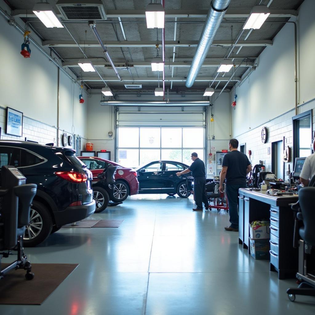 Modern and clean auto service shop interior