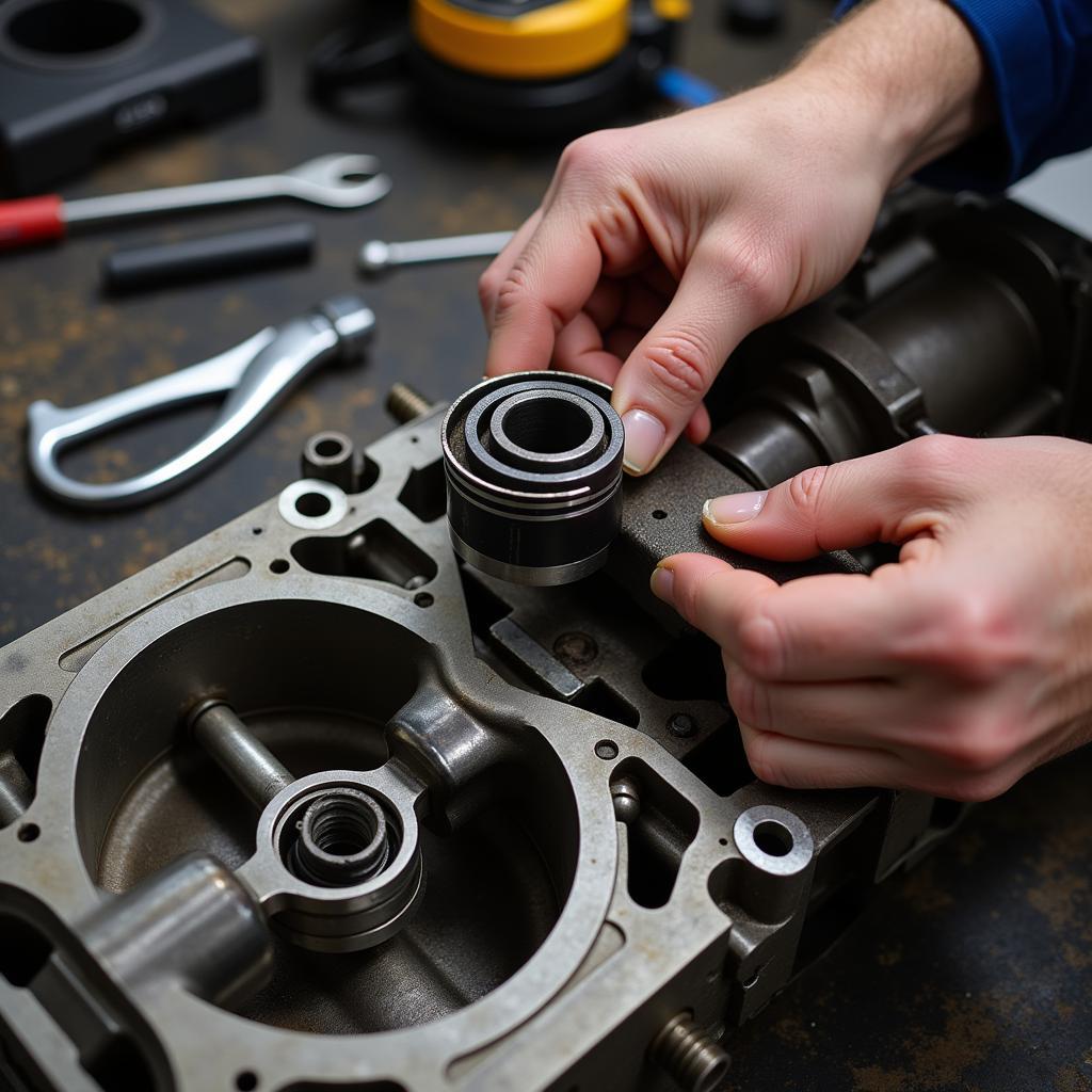 Worn Piston Rings Being Replaced in a Car Engine