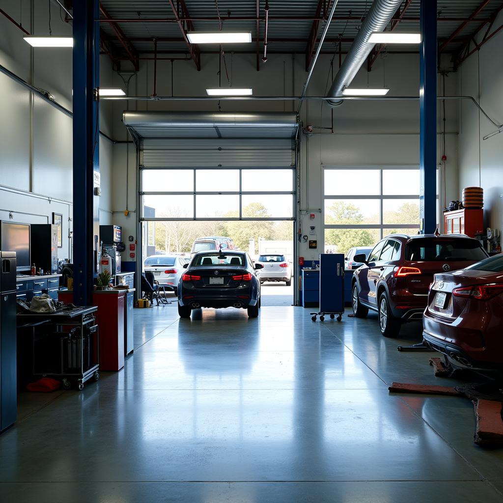 Modern and well-equipped auto service shop interior in Wright