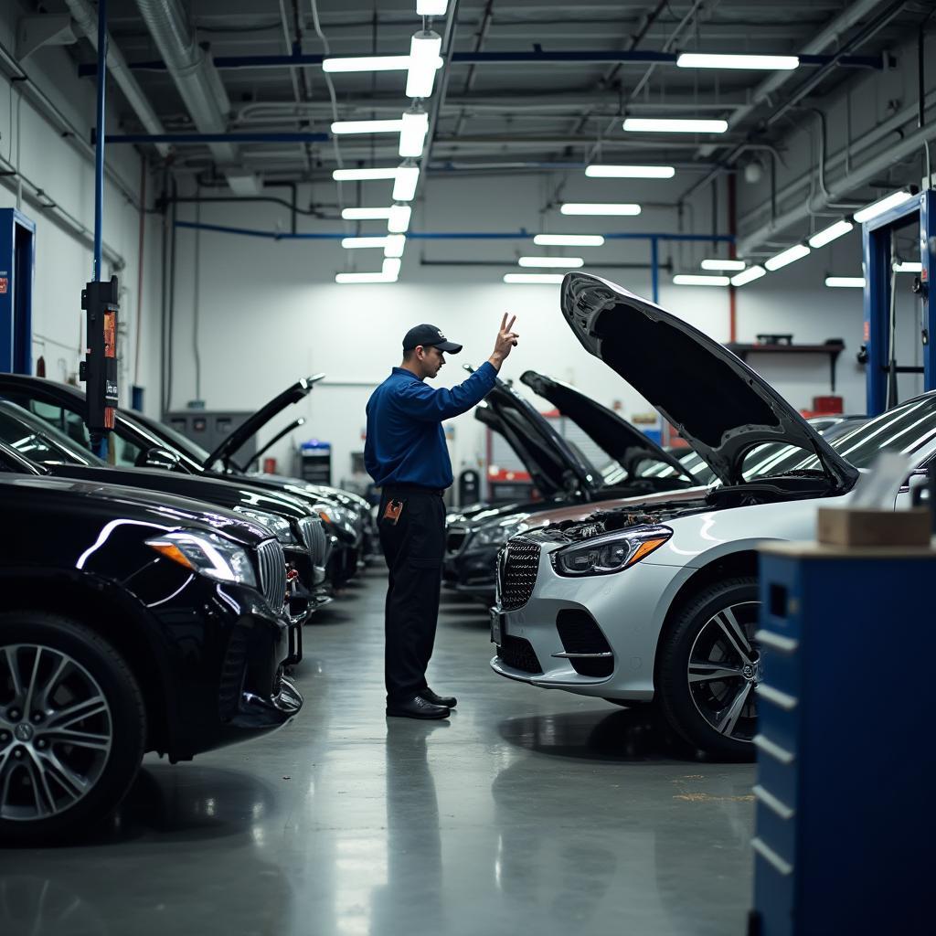 Mechanic inspecting a car in a Youngstown auto shop