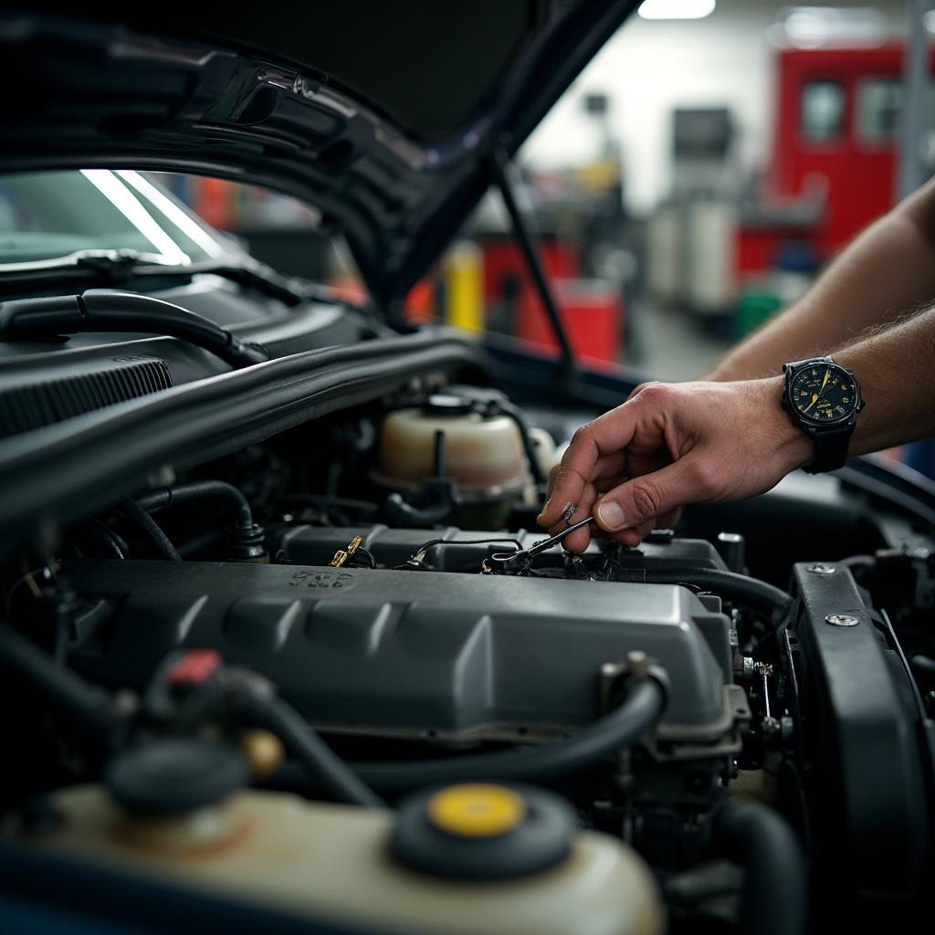 Mechanic performing car repair in a Youngstown shop