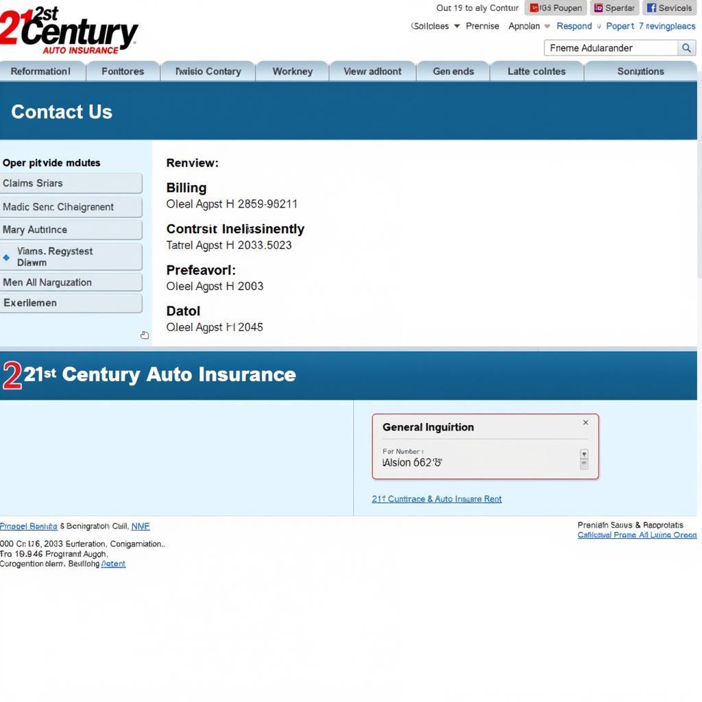 21st Century Auto Insurance Website Contact Us Page