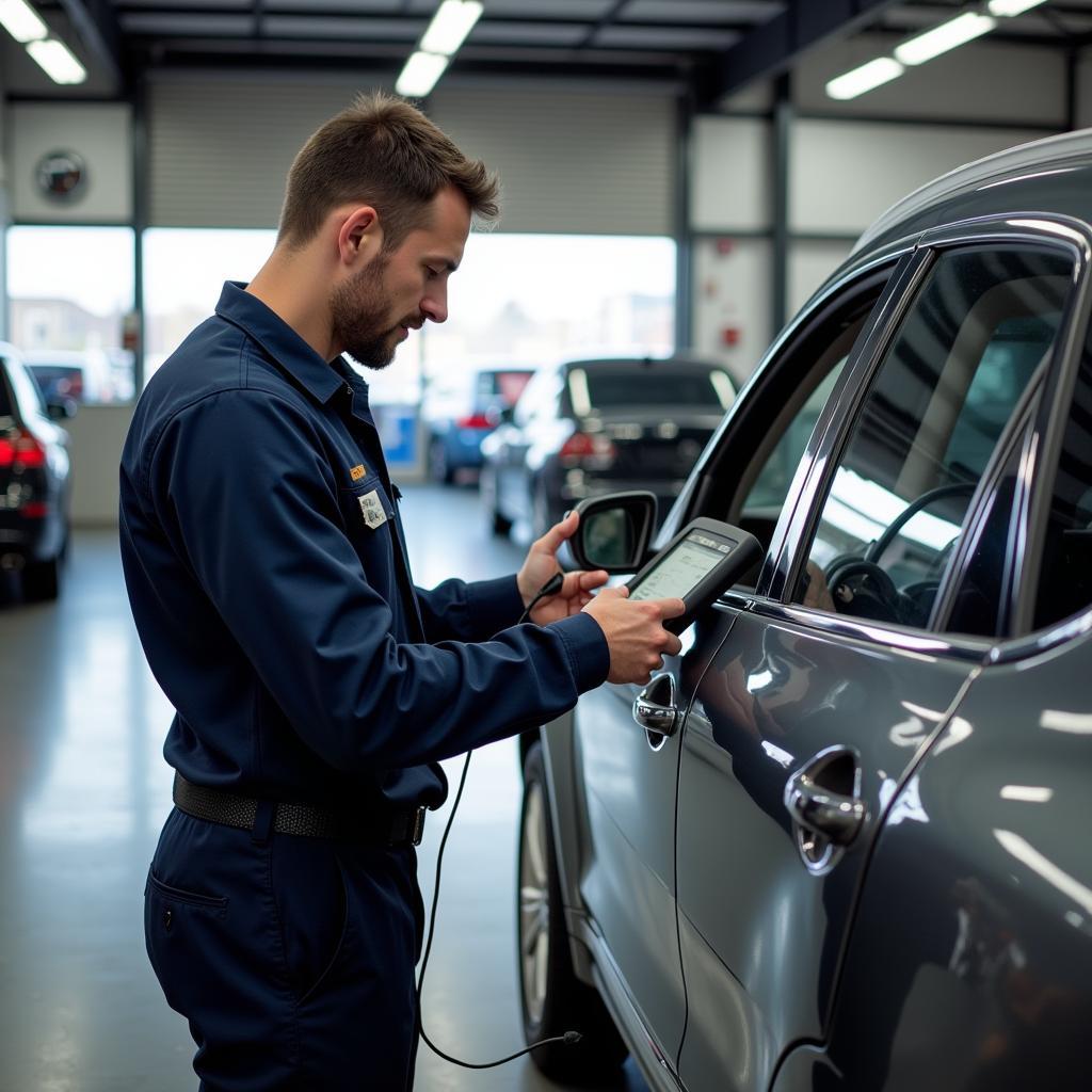 Mechanic Checking a Car in a 401 Auto Service Center