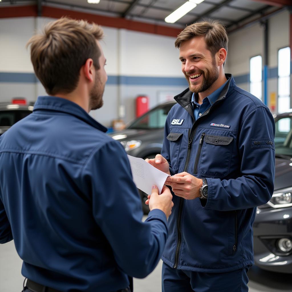 5th Ave Auto Service Technician Explaining Repairs to a Customer