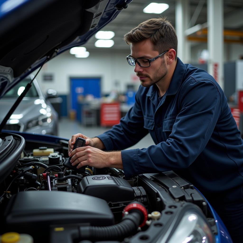 Mechanic Working on a Car in a Lindenhurst Auto Repair Shop