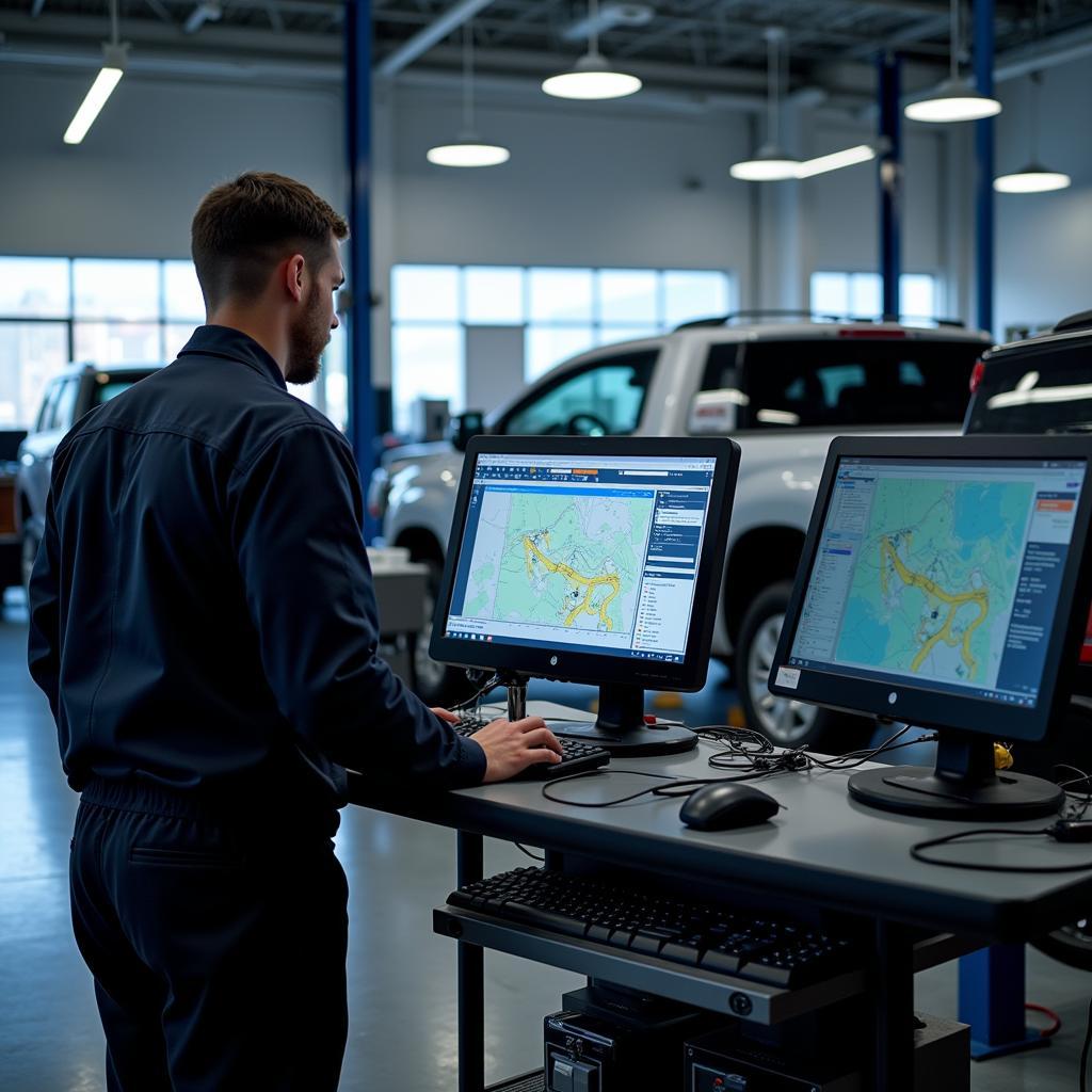 Modern diagnostic equipment in an 84 auto service center