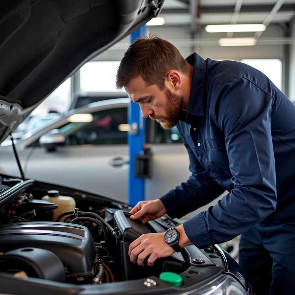 A1 Auto Service Technician Performing Vehicle Inspection