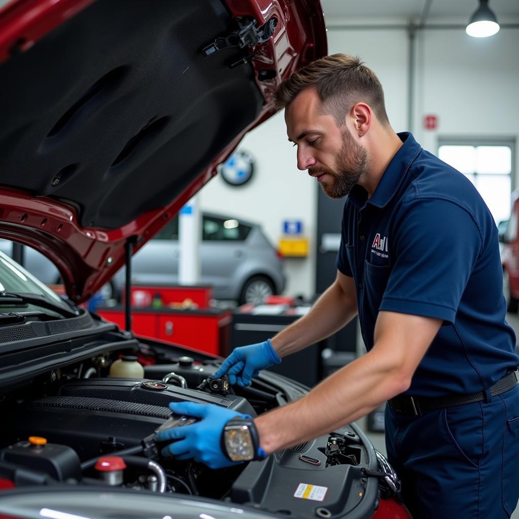 Mechanic working diligently on a car at A1 Auto Services Santry