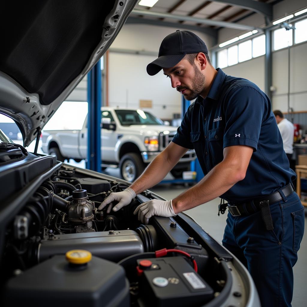 Mechanic working on a truck engine at A1 Auto and Truck Services in Murrieta