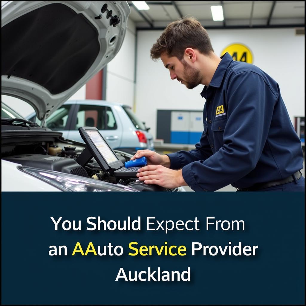 Mechanic working on a car in an AA approved auto service center in Auckland