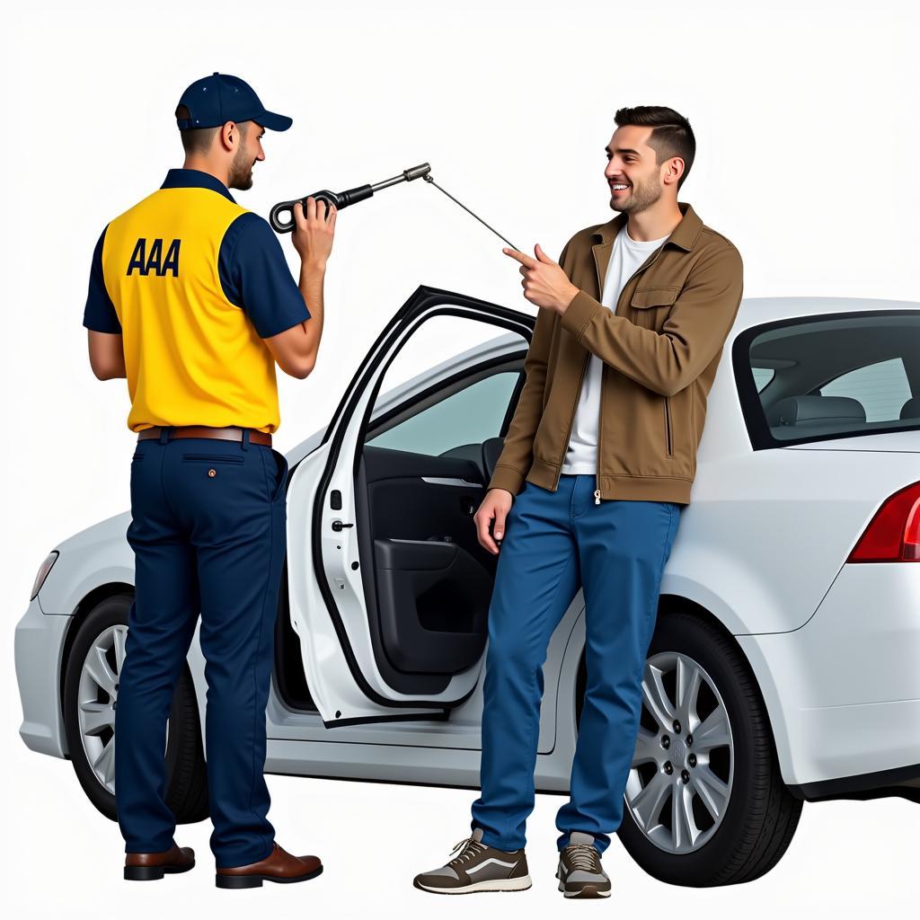 AAA Auto Lockout Service Technician Helping a Locked-Out Driver