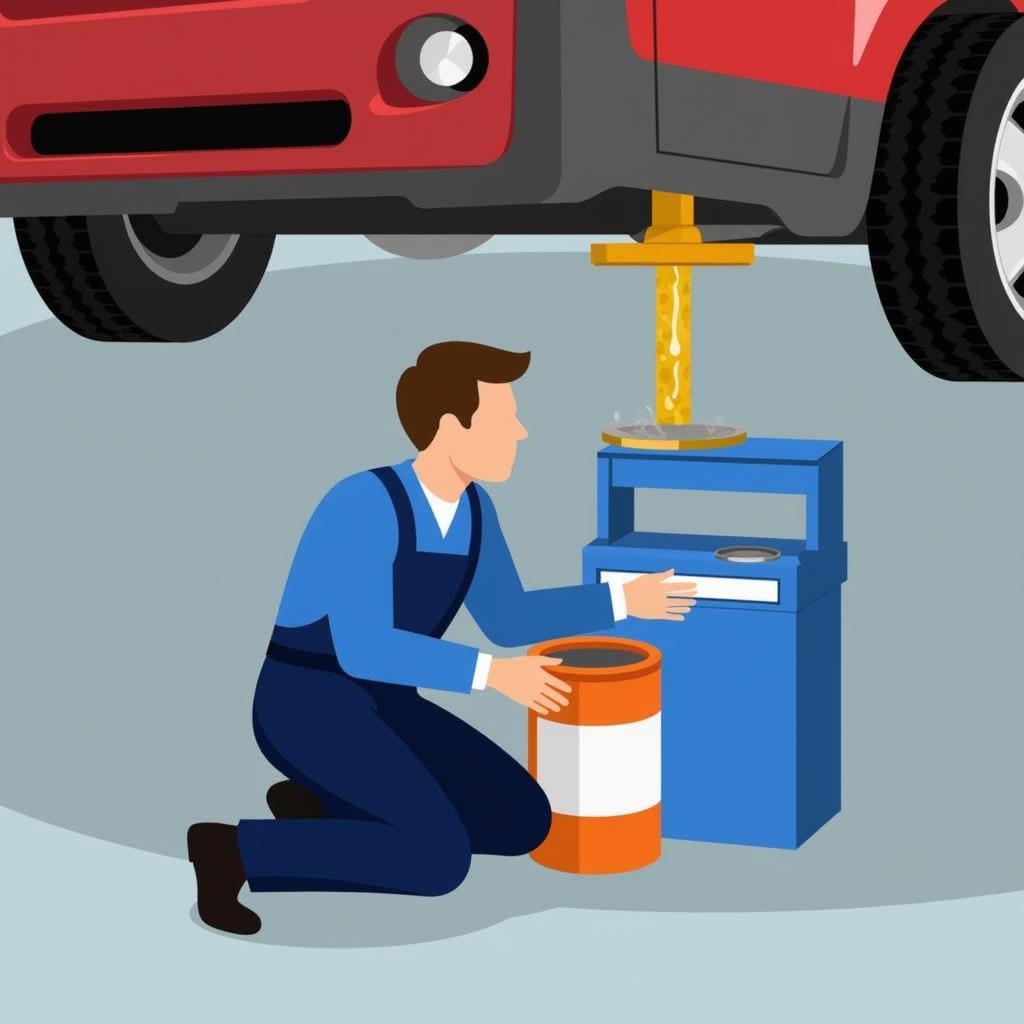 Technician performing an oil change on a vehicle