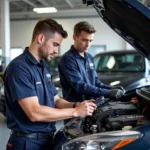 Certified Technicians Working on a Car in a San Jose Auto Shop