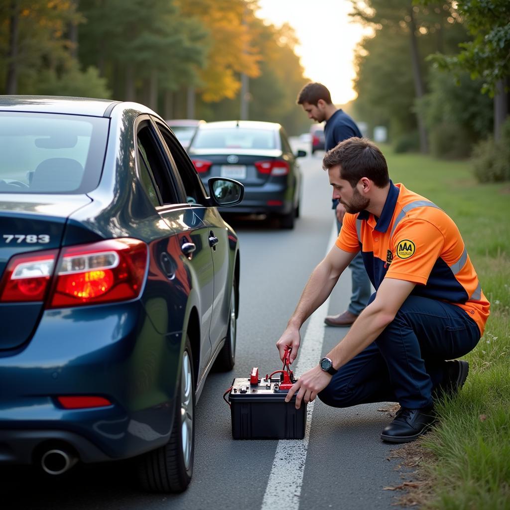 AAA Roadside Assistance Technician Helping a Stranded Driver