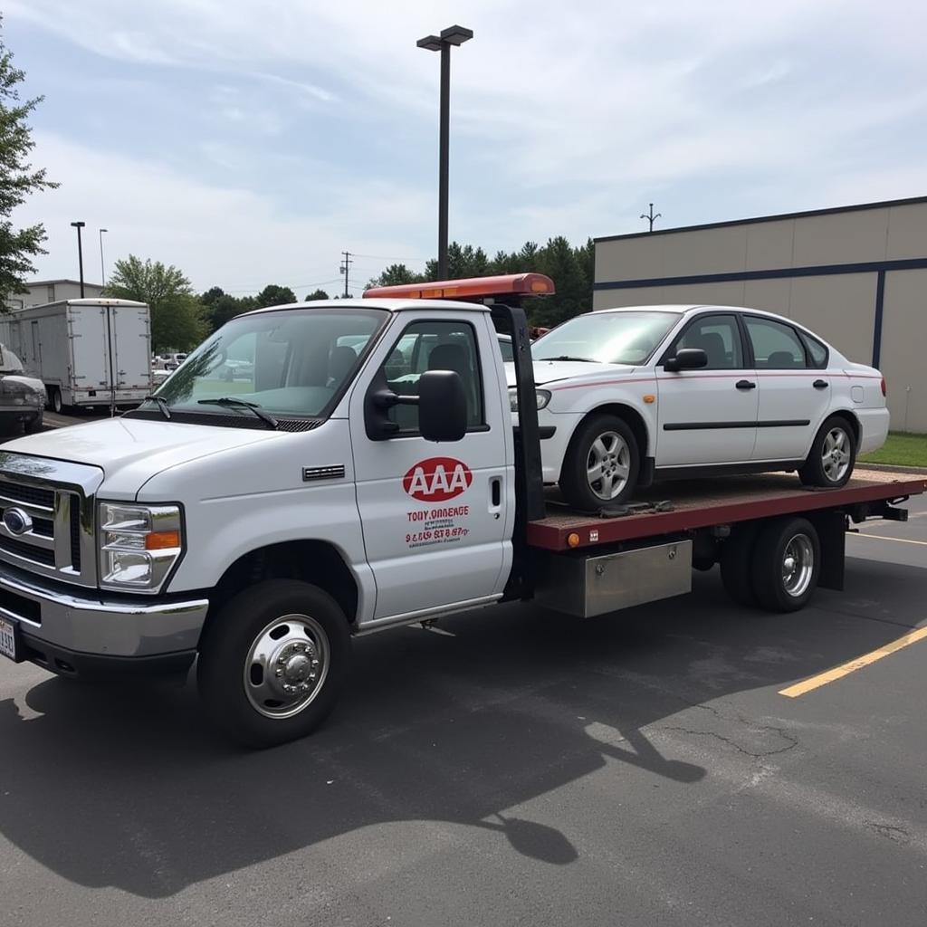 AAA Tow Truck Transporting a Damaged Vehicle