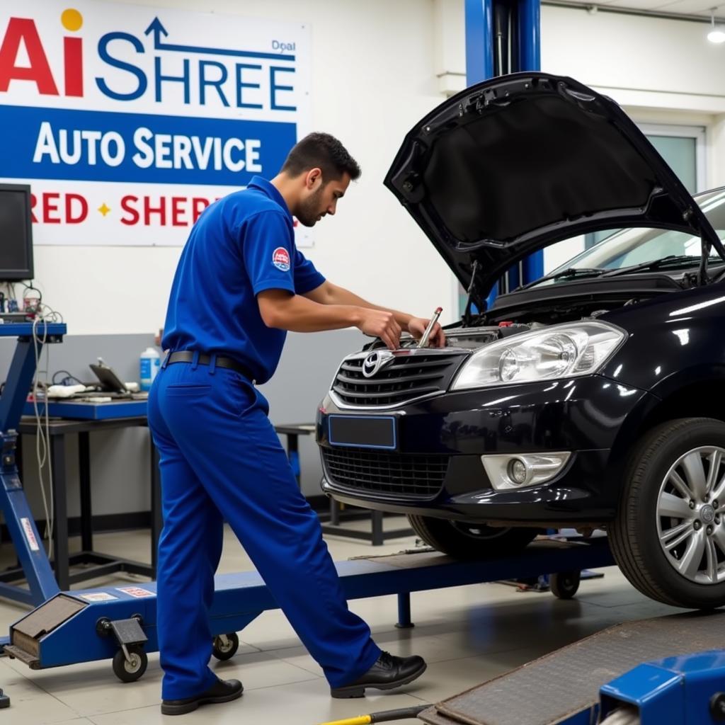 Mechanic Working on a Car at AAI Shree Auto Service