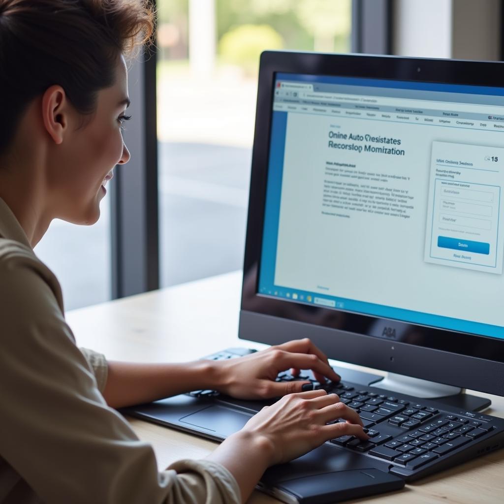 ABA Auto Registration DMV Services Los Angeles: A person using a computer to access ABA auto registration services online, showcasing the convenience of online registration.