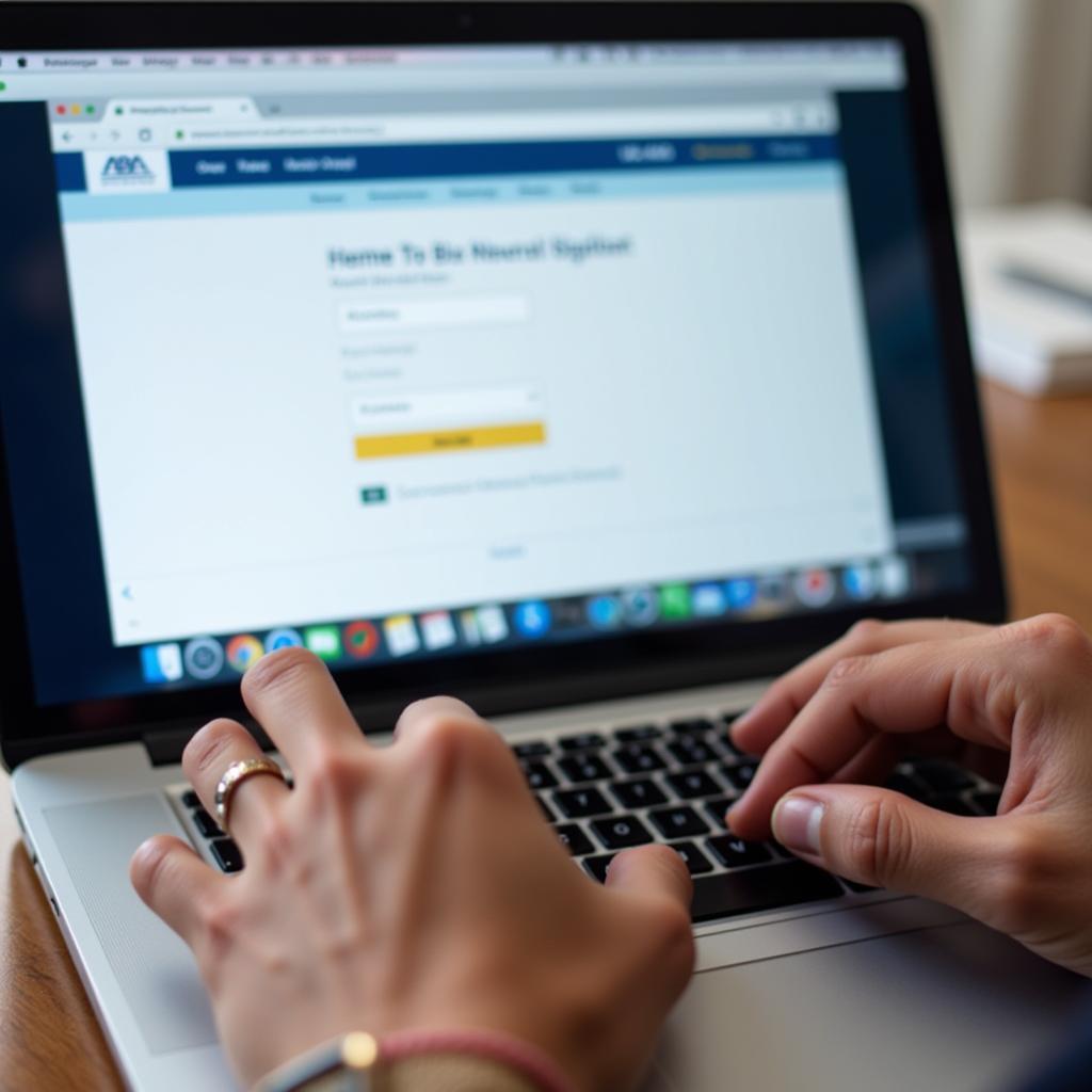 ABA DMV Services Los Angeles Online Registration: A close-up view of a person's hands filling out an online auto registration form through the ABA website, demonstrating the ease of online access.