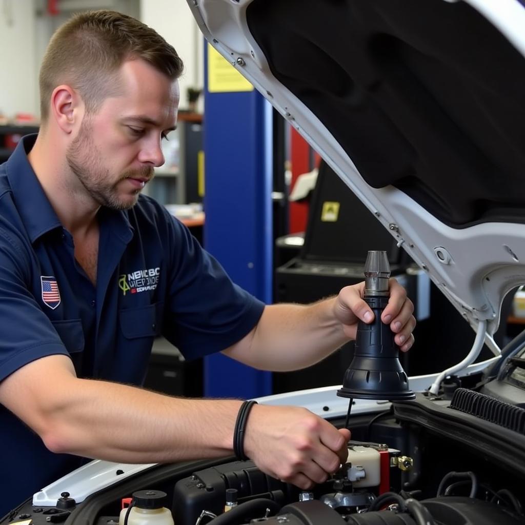 ASE-Certified Technician Working on a Car at Abbott Auto Service Milpitas CA