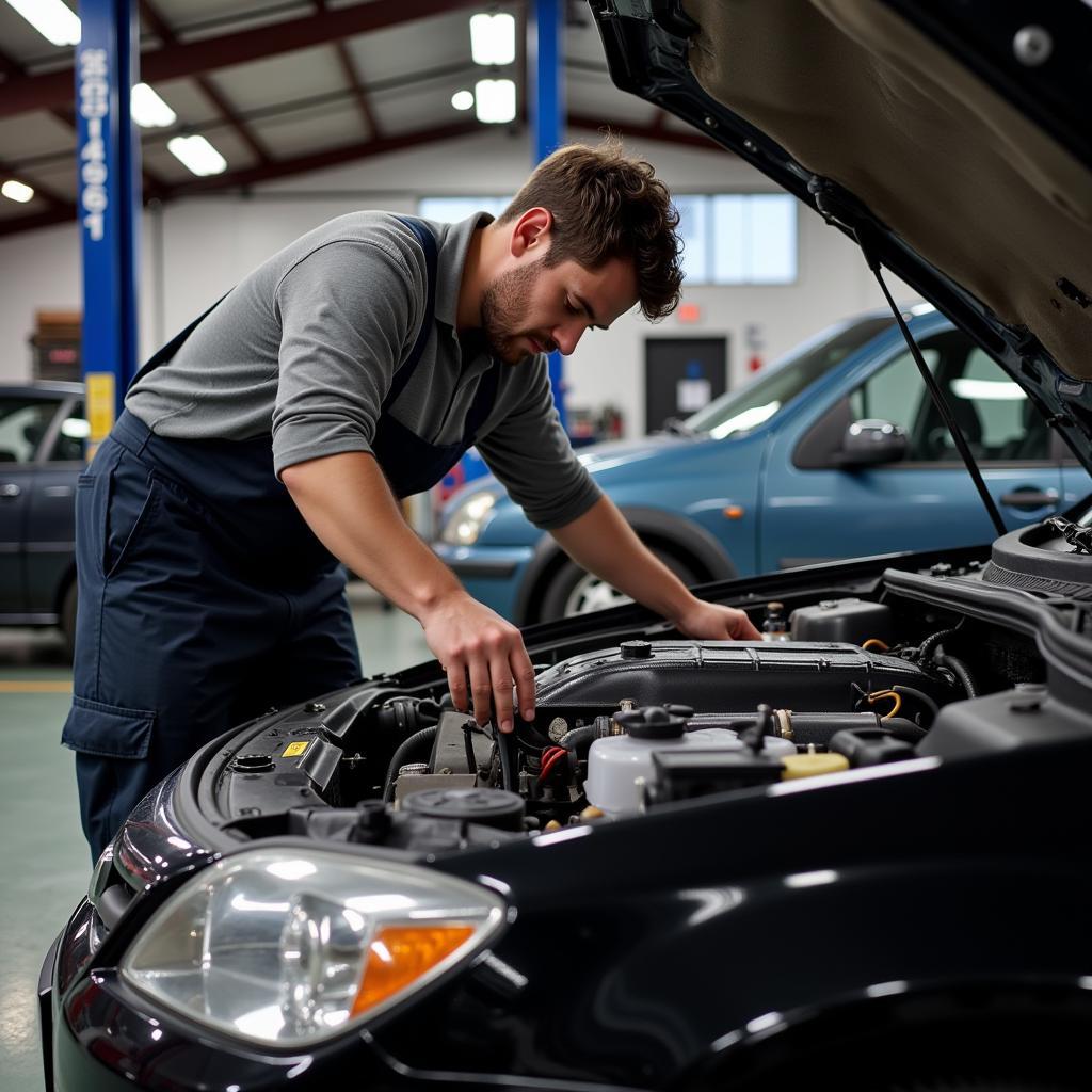 Mechanic Working on a Car at Abbott's Auto Service in Columbia, SC