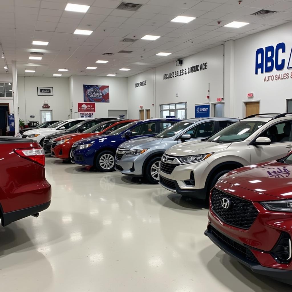 The showroom floor of abc auto sales & service, showcasing a selection of vehicles.