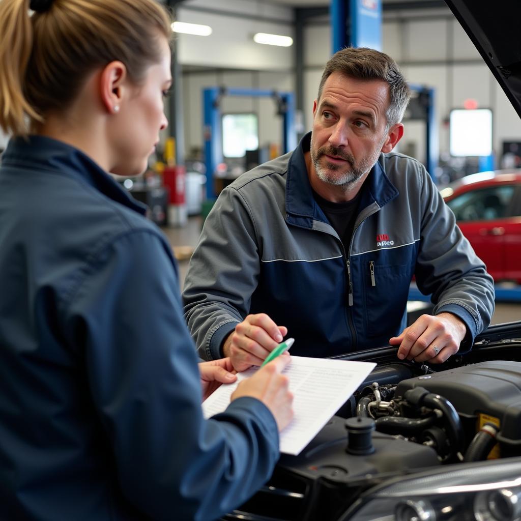 Customer Talking to Mechanic at ABC Auto Service Brandon