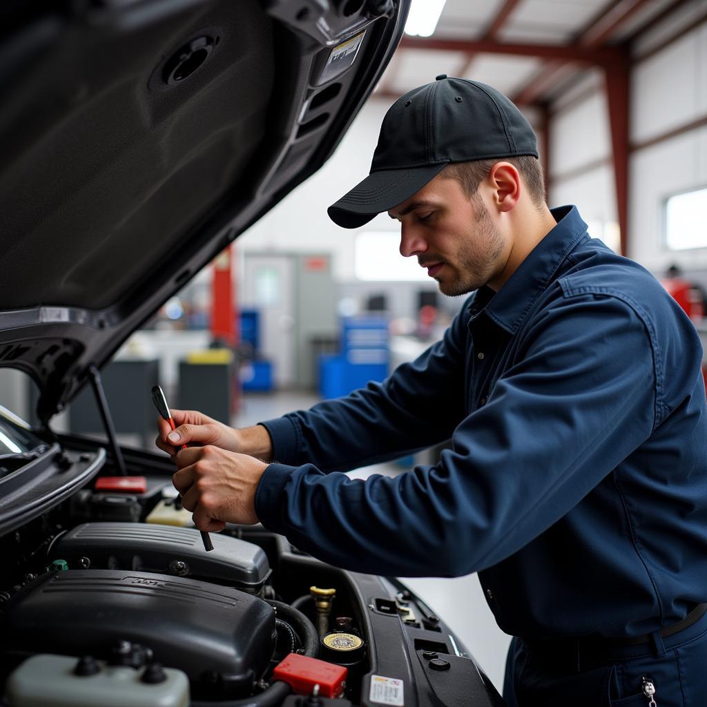 Mechanic Working on a Car at ABC Auto Service in Brandon