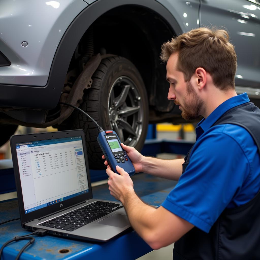 Mechanic Performing an ABS Diagnostic Scan