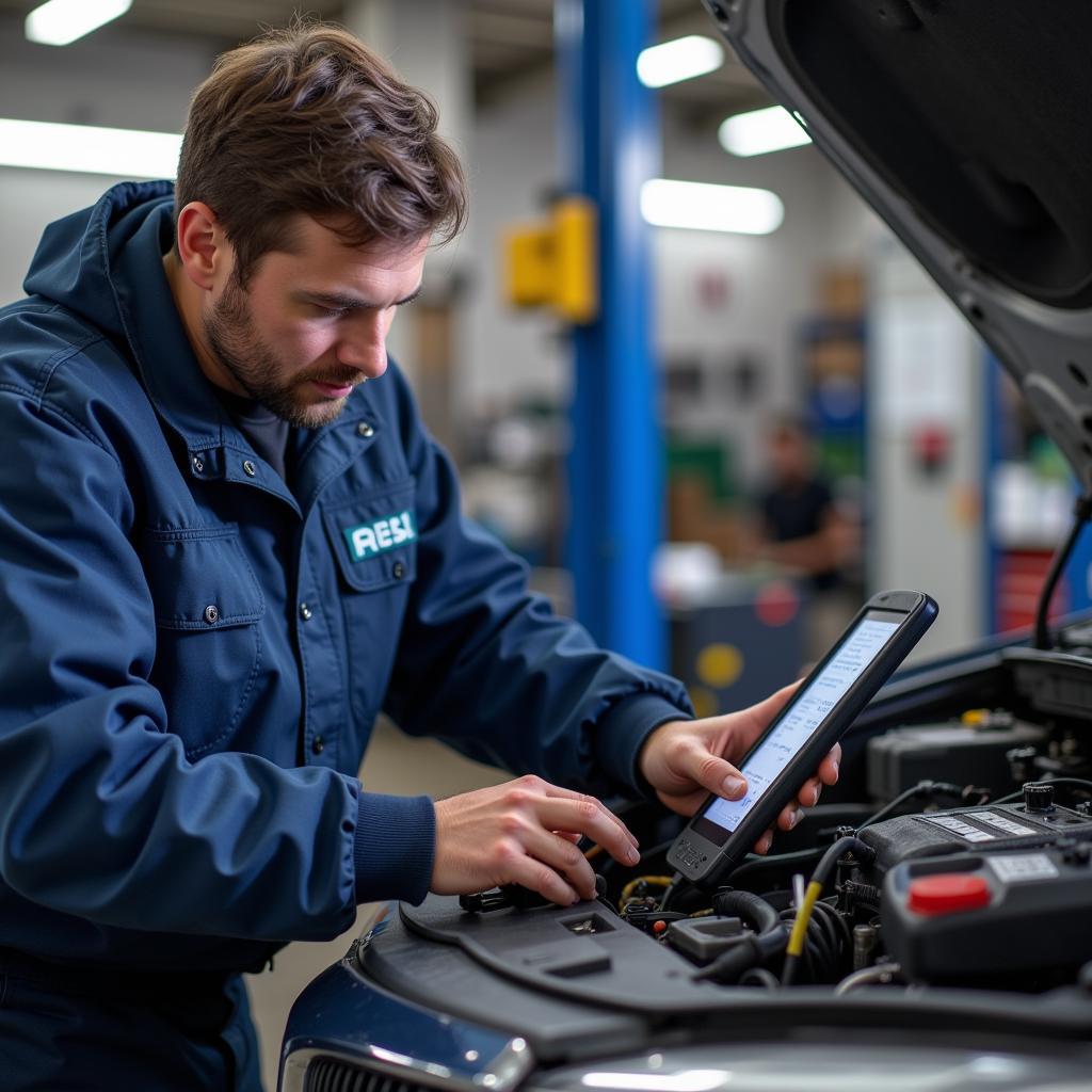 Abt Auto Service Technician Diagnosing a Vehicle