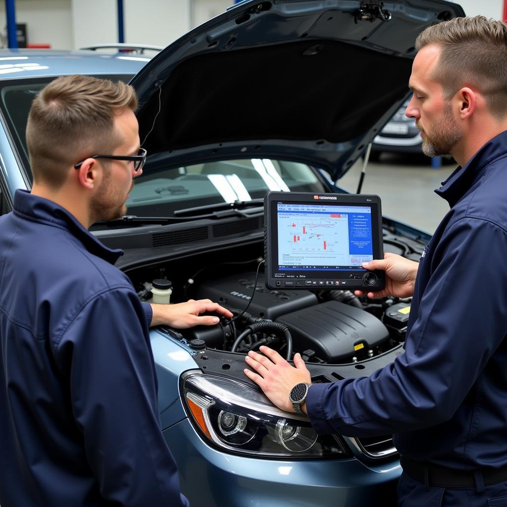 Experts at Aday Tire & Auto Service diagnosing a vehicle