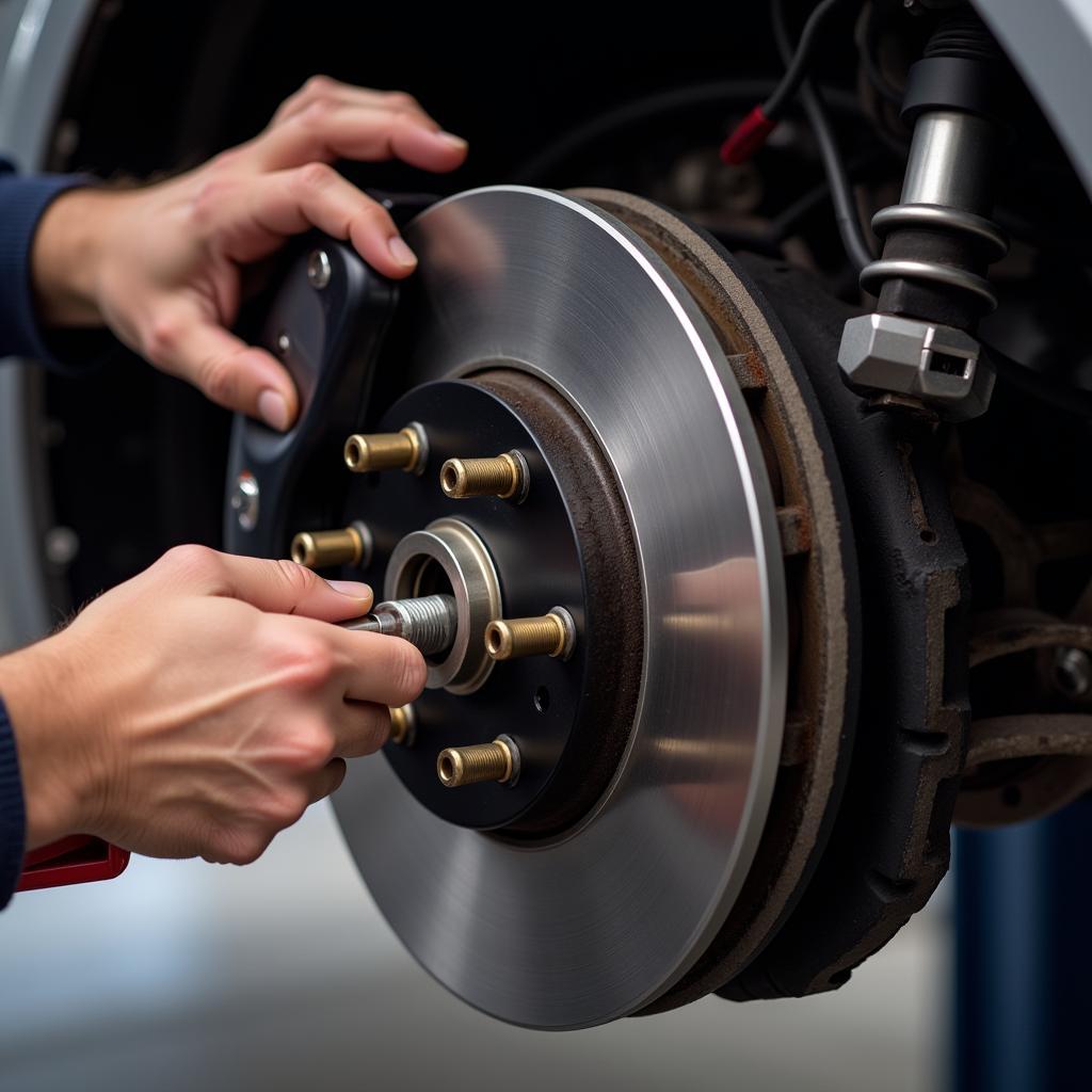 Technician Inspecting Car Brakes