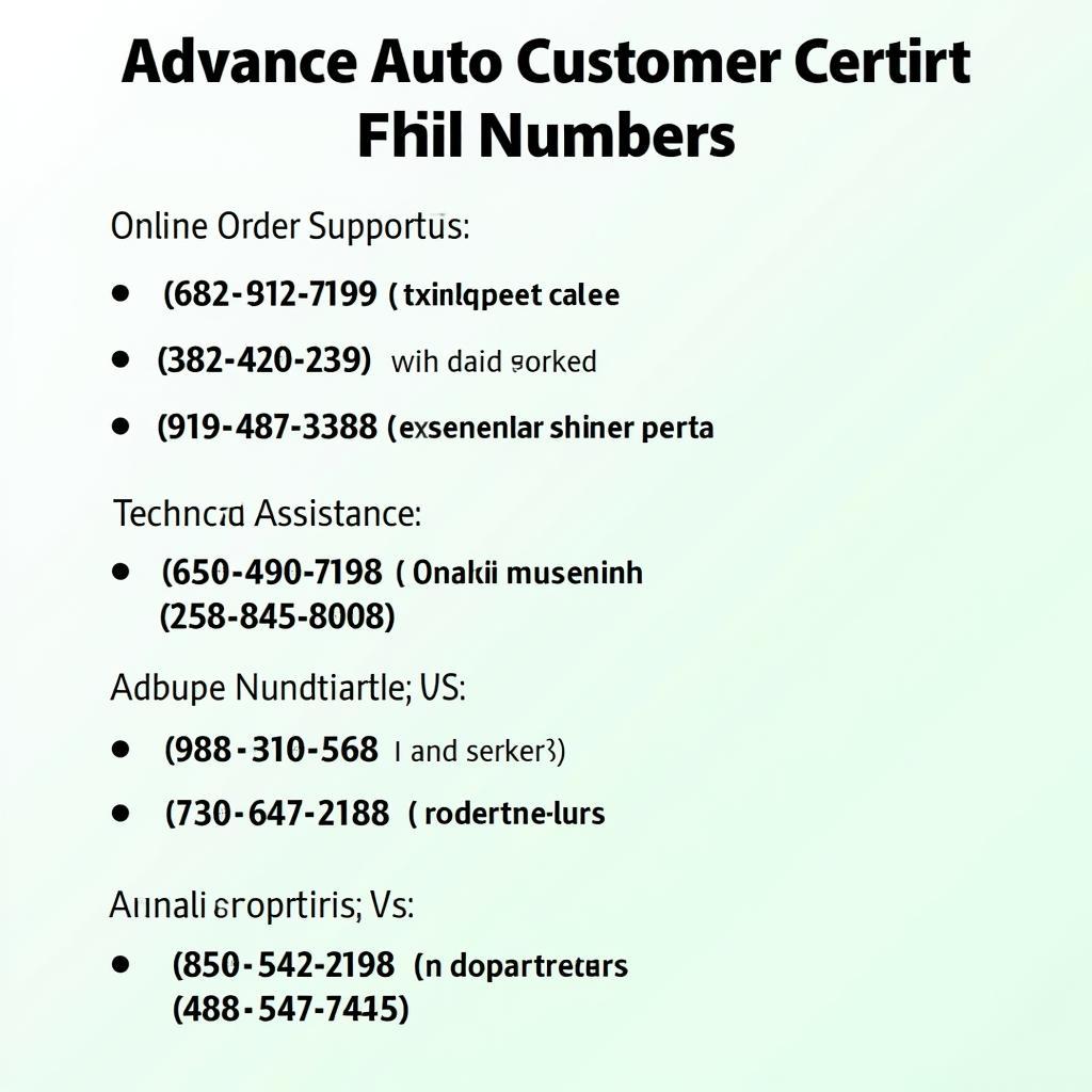 Advance Auto Customer Service Phone Numbers