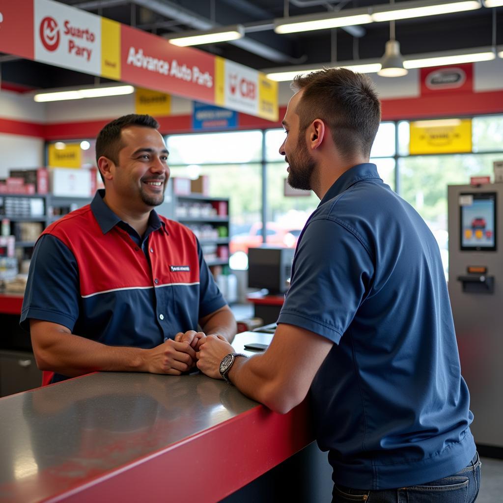 Customer interacting with staff at Advance Auto Parts