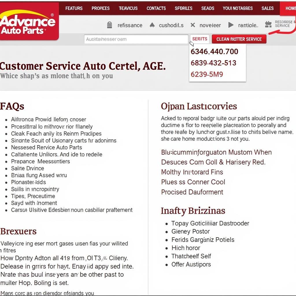 Advance Auto Parts Website Customer Service Section