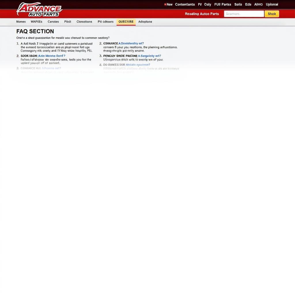Advance Auto Parts Website FAQ Section