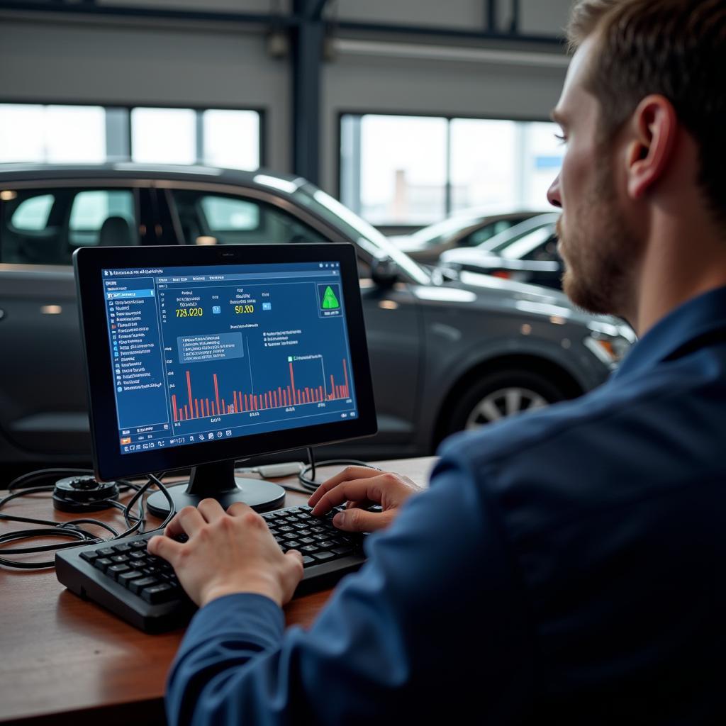 Technician Using Advanced Diagnostic Equipment in a High Point Auto Service Center