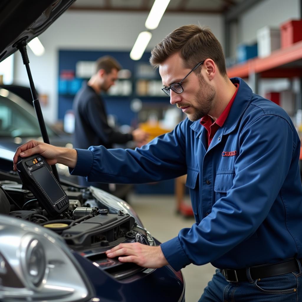 Mechanic working on a car in an Ashland, KY, auto repair shop