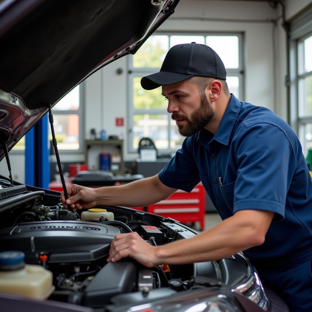 Mechanic working on a car engine in an Avondale Estates auto repair shop