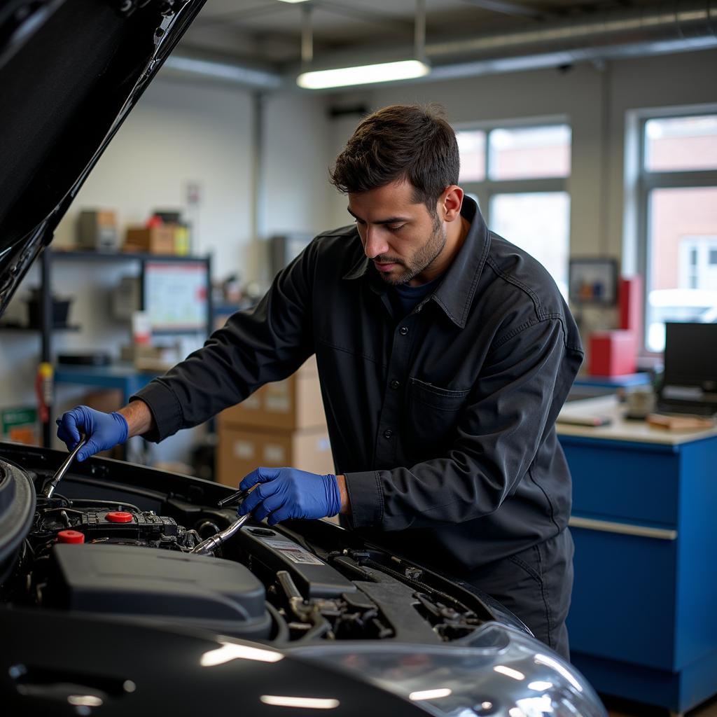 Afghan Mechanic Working on a Car in a Toronto Auto Shop