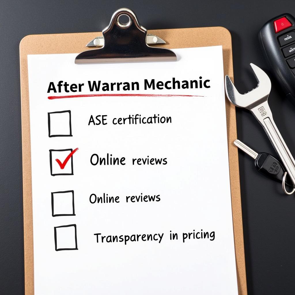 After Warranty Service Mechanic Checklist