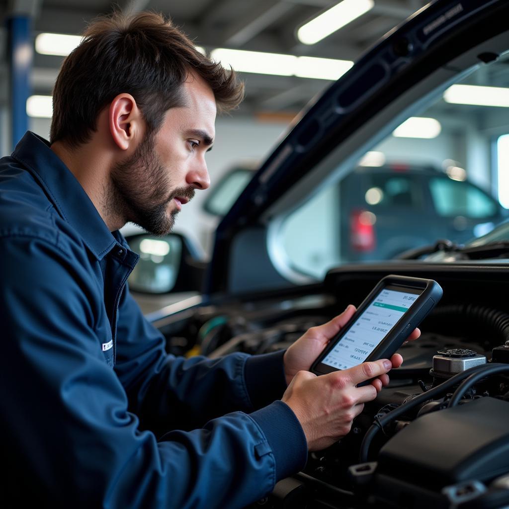 AJK Auto Mechanic Using a Diagnostic Tool