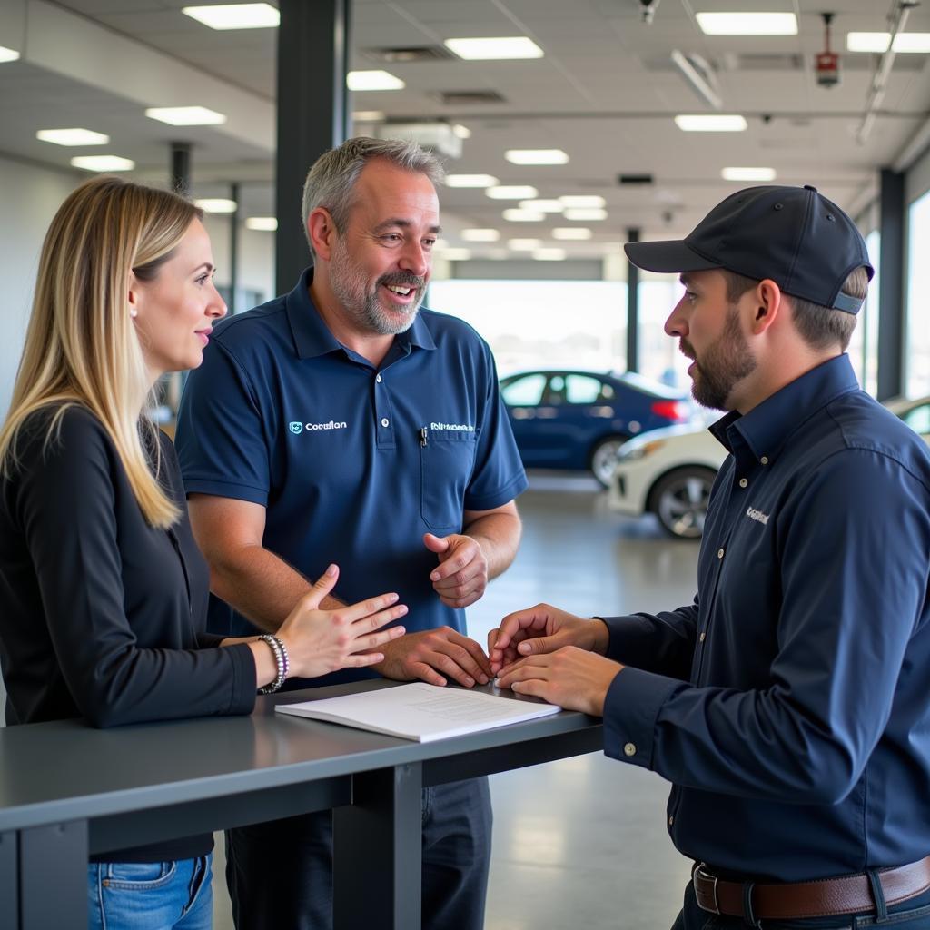 Customer Discussing Car Issues with Service Advisor