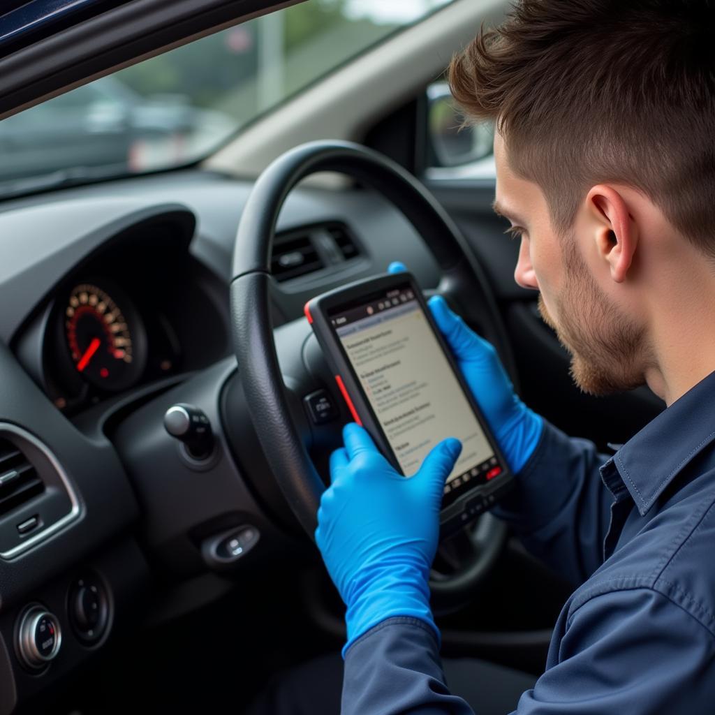 Albany, GA Auto Mechanic Performing Diagnostics on a Vehicle