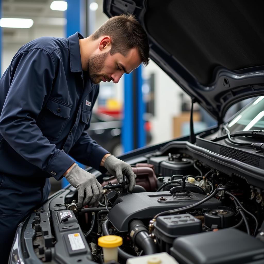 Albany GA Auto Service Mechanic Working on a Car Engine