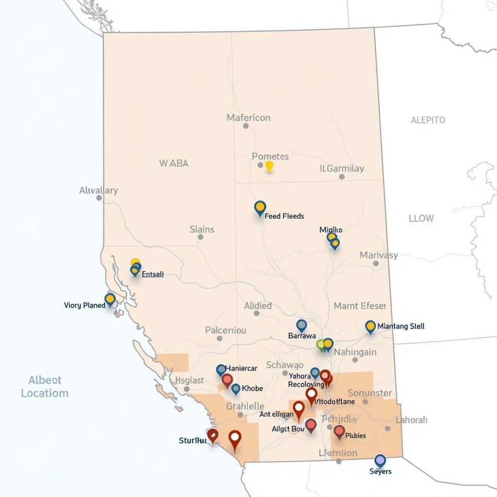 Map of Auto Service Sales Locations in Alberta