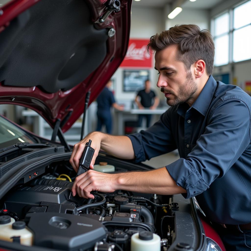 Mechanic Working on a Car at Albert's Auto Sales and Service